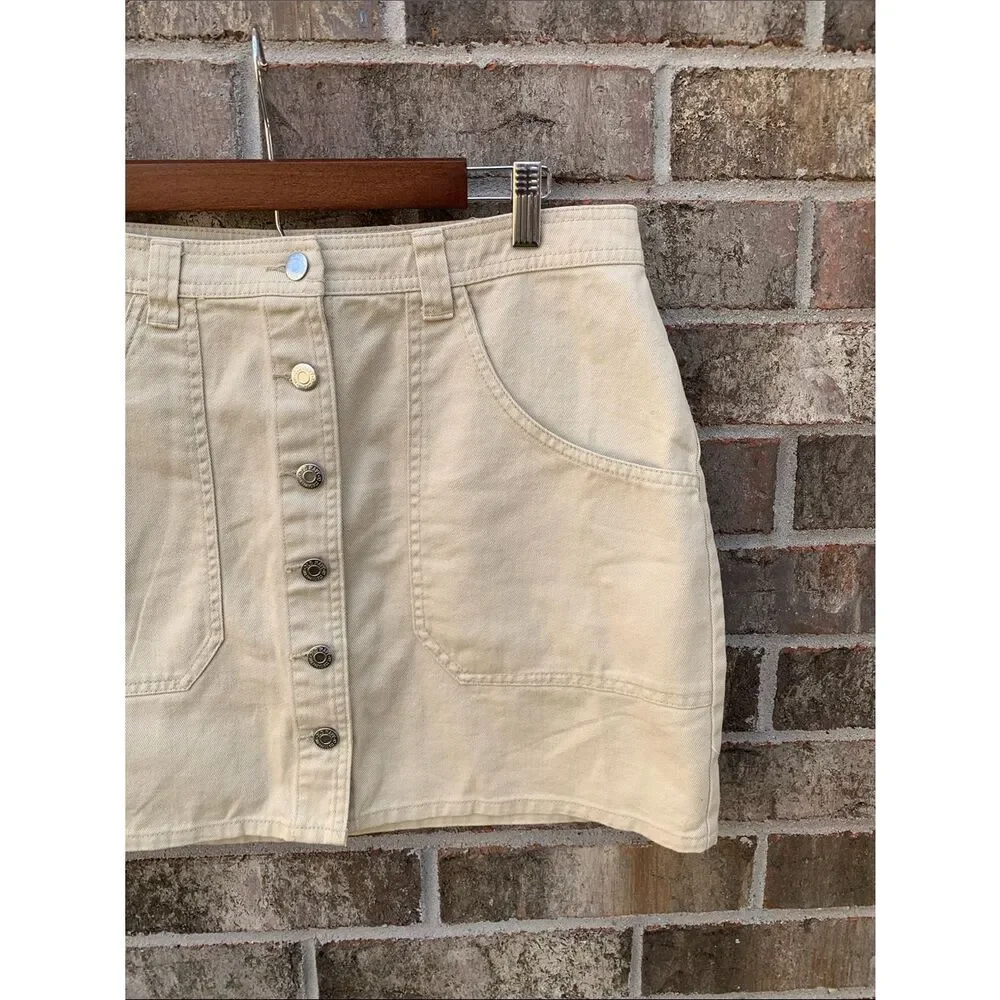 Take 50% OFF- Old Navy Women's Cream Button-Front Denim Mini Skirt, Size-12